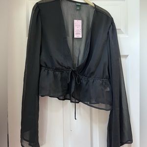 Black Front Tie Sheer Top